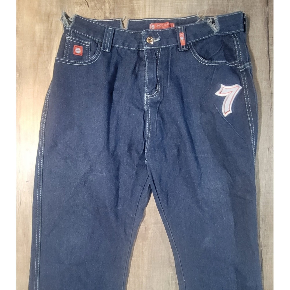 JNCO Lucky 7 Dice Jeans 34x26 Blue Denim Mid Rise Baggy Skater Y2K Rare Stretch